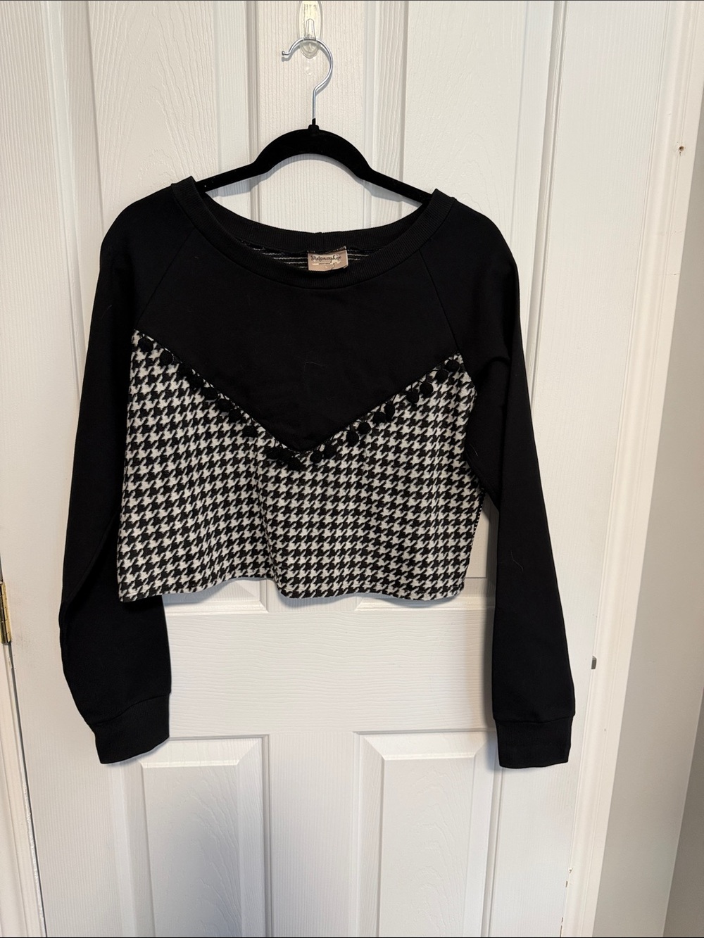 Canadian designer- made in Canada - Black Houndstooth Cropped Crewneck Sweatshir